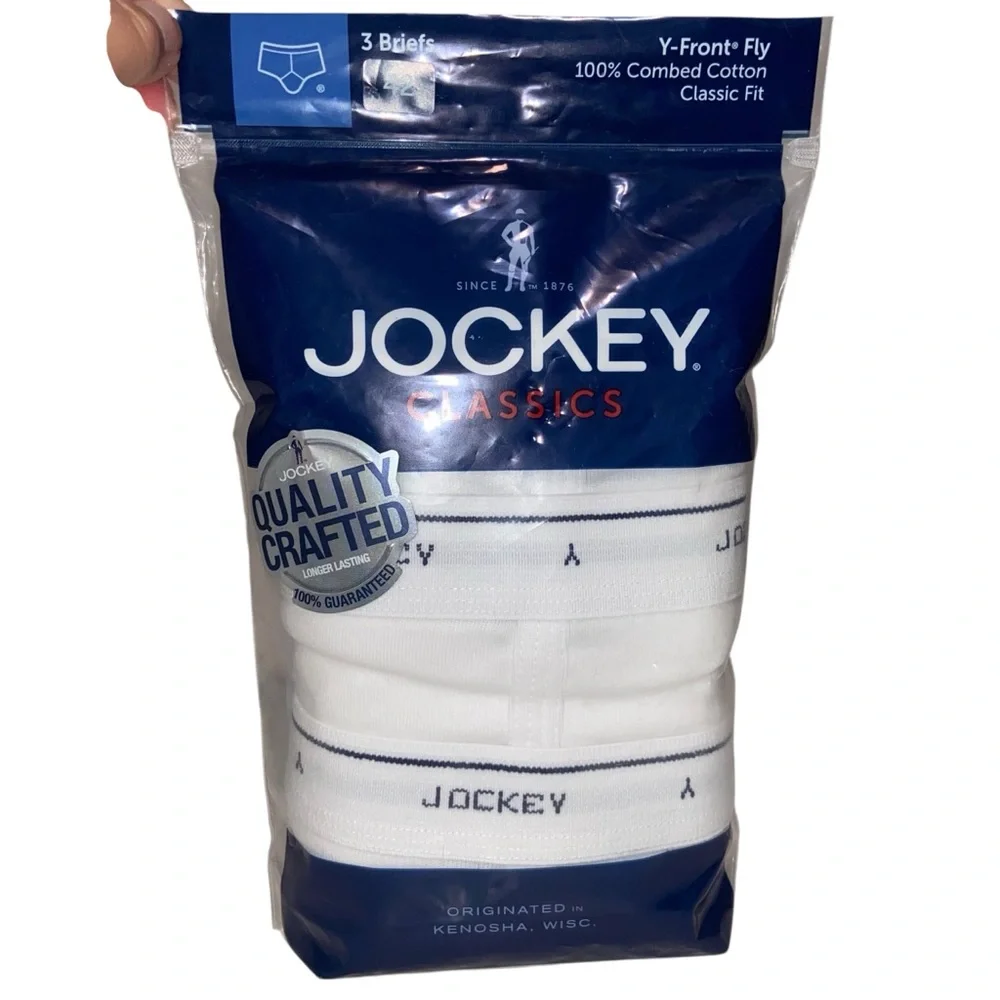Jockey Classics Full Rise Briefs Mens 42 Diamond White Y-Front Fly Set of 3 New